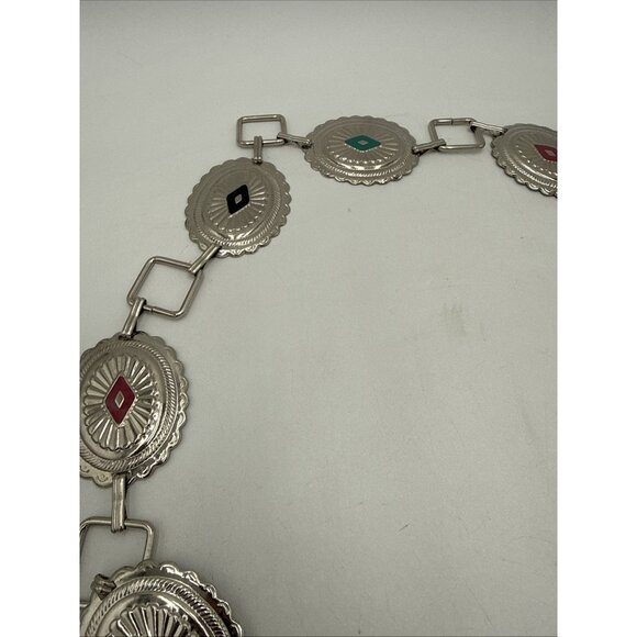 Concho Southwestern Link Belt Metal Western Silver Tone 60" long 2 1/4" wide - Picture 4 of 9